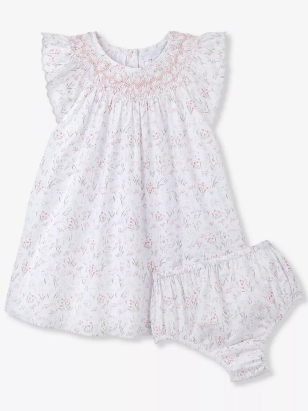 THE LITTLE WHITE COMPANY Celine Organic Cotton Hand Smocked Dress Bloomers 9-12